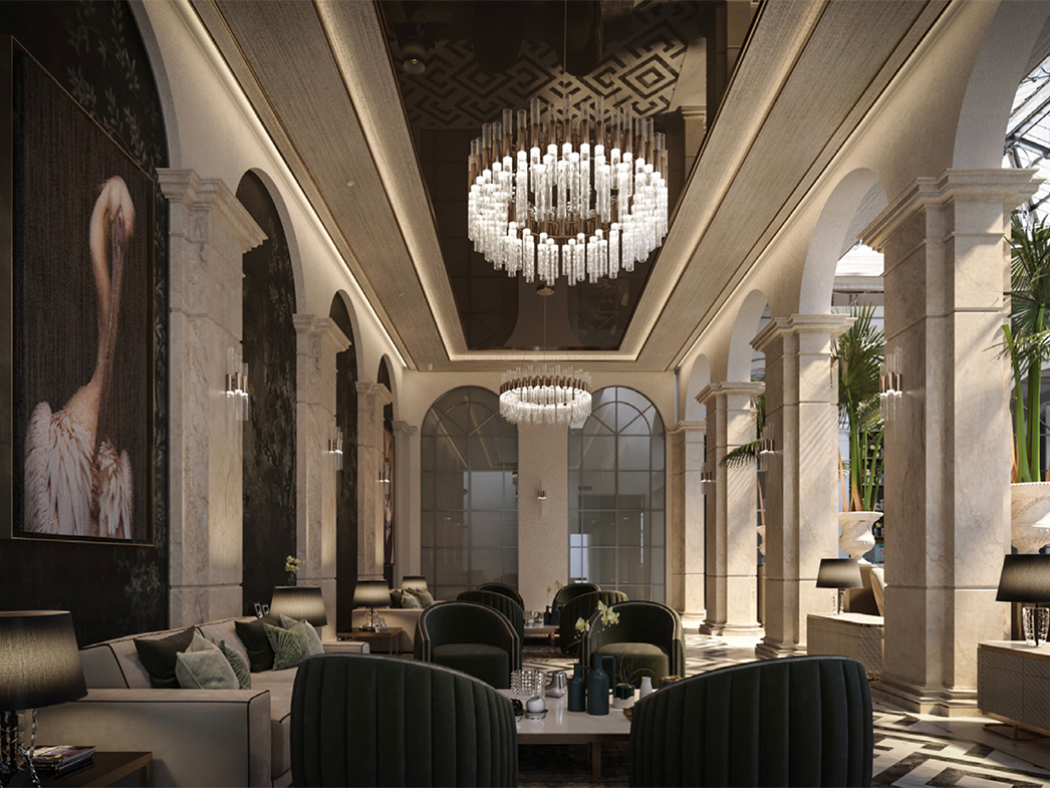 Rendering per un hotel cinque stelle a Milano, in fase di realizzazione, su progetto di Giuseppe Varsavia e Igor Rebosio, Studio Detales 